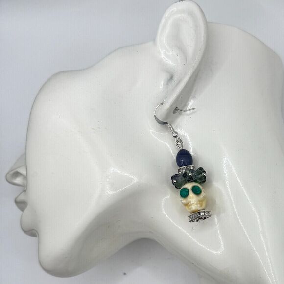 Yellow Skull Day of the Dead Dia de los Muertos Earrings Mexican Halloween Women - Picture 2 of 7